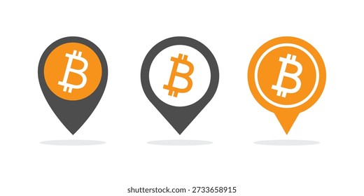 Bitcoin Mapa Localização Pin Símbolo para Criptomoeda Pagamento Lugar Vetor Ilustração