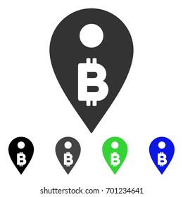 Bitcoin Map Marker flat vector illustration. Colored bitcoin map marker, gray, black, blue, green icon variants. Flat icon style for application design.