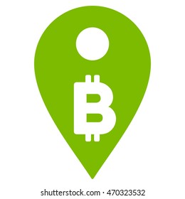 Bitcoin Map Marker icon. Vector style is flat iconic symbol with rounded angles, eco green color, white background.