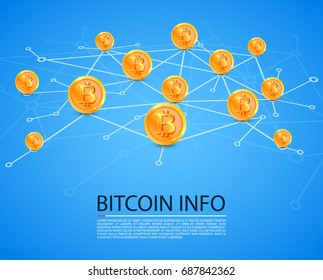 Bitcoin map network on the white background. Vector illustration
