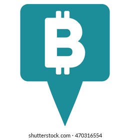 Bitcoin Map Pointer icon. Vector style is flat iconic symbol with rounded angles, soft blue color, white background.