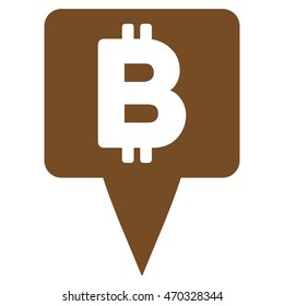 Bitcoin Map Pointer icon. Vector style is flat iconic symbol with rounded angles, brown color, white background.