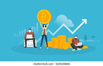 Bitcoin market analysis. Flat design style web banner of blockchain technology, bitcoin, altcoins, cryptocurrency mining, finance, digital money market, cryptocoin wallet, crypto exchange. 