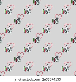 Bitcoin Market Chart with Heart vector Trading concept colored seamless pattern