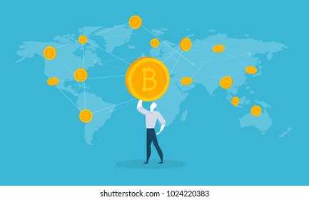 Bitcoin market. Flat design style web banner of blockchain technology, bitcoin, altcoins, cryptocurrency mining, finance, digital money market, cryptocoin wallet, crypto exchange. 
