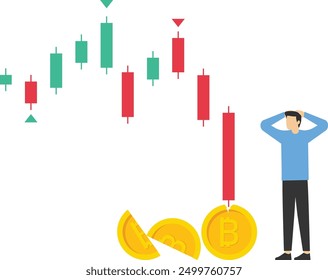 Bitcoin market was hit by a heavy price slash, Vector illustration in flat style

