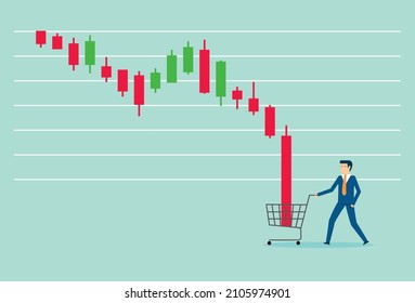 Bitcoin Market Was Hit By A Price Slash, Investing In The Stock Market And Crypto Currency, Stock Price Drop, Buy Cheap, Vector Illustration Design Concept In Flat Style