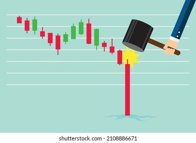 Bitcoin market was hit by a price slash, Investing in the stock market and crypto currency, stock price drop, buy cheap, Vector illustration design concept in flat style