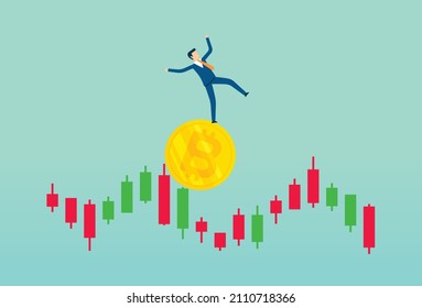 Bitcoin market was hit by a price slash, Investing in the stock market and crypto currency, bull market, bear market, Vector illustration design concept in flat style