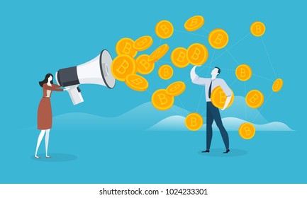 Comercialización de bitcoin. Banner web de diseño plano de tecnología de bloqueo, bitcoin, altcoins, minería de criptografía, finanzas, mercado monetario digital, billetera criptocoína, intercambio cripto. 