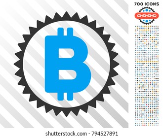 Bitcoin Medal Coin pictograph with 7 hundred bonus bitcoin mining and blockchain pictographs. Vector illustration style is flat iconic symbols design for cryptocurrency websites.