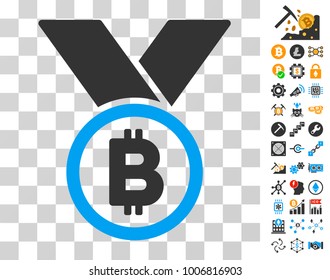 Bitcoin Medal With Ribbons icon with bonus bitcoin mining and blockchain design elements. Vector illustration style is flat iconic symbols. Designed for crypto-currency websites.