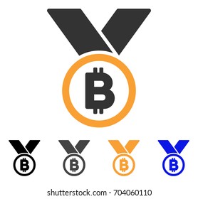 Bitcoin Medal With Ribbons icon. Vector illustration style is flat iconic symbol with black, grey, orange, blue color variants. Designed for web and software interfaces.