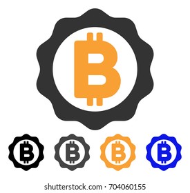 Bitcoin Medal Seal icon. Vector illustration style is flat iconic symbol with black, grey, orange, blue color variants. Designed for web and software interfaces.