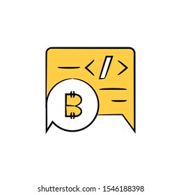 bitcoin and message coding cryptocurrency concept yellow hand drawn