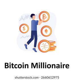 Bitcoin Millionaire Ilustración vectorial que puede editar o modificar fácilmente

