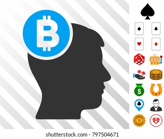 Bitcoin Mind Head icon with bonus casino design elements. Vector illustration style is flat iconic symbols. Designed for casino gui.
