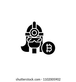 Bitcoin miner black icon concept. Bitcoin miner flat  vector symbol, sign, illustration.