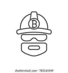 Bitcoin miner extracting bitcoins. Miner logo. Mining Bitcoin Crypto Currencies. Vector illustration. Editable stroke