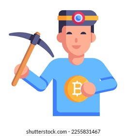A bitcoin miner in flat icon design