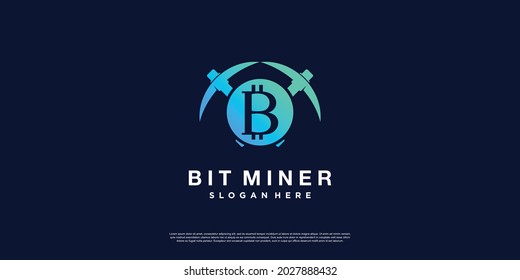 Bitcoin miner logo abstract with creative style Premium Vector