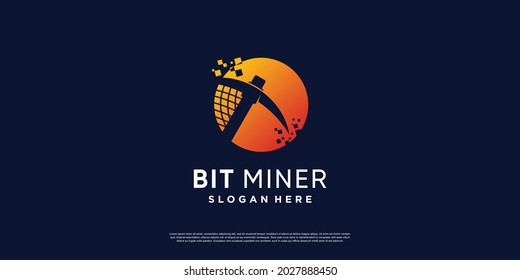 Bitcoin miner logo with modern creative concept Premium Vector