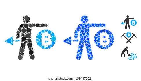 Bitcoin miner mosaic of filled circles in different sizes and shades, based on Bitcoin miner icon. Vector small circles are united into blue mosaic.