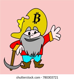 bitcoin miner with pickaxe color vecror design