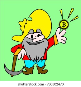 bitcoin miner with pickaxe color vector design