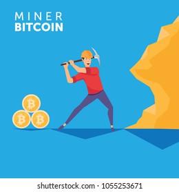BITCOIN MINER WITH PICKAXE AND HELMET