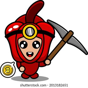 bitcoin miner red pepper vegetable mascot costume cartoon character
