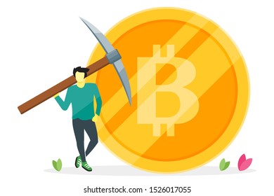 Bitcoin miner vector icon logo illustration and design. Cryptocurrency and online income concept  element.  Can be used for web, mobile and print. Suitable for infographic