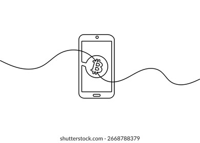 Bitcoin mínimo contínuo uma linha desenhando isolado contorno criptomoeda vetor ícone