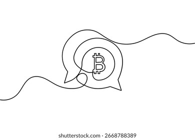 Bitcoin minimal continuous one line drawing isolated outline icono de Vector de criptomonedas