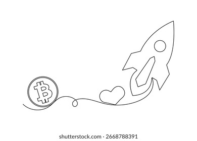 Bitcoin minimal continuous one line drawing isolated outline cryptocurrency vector icon