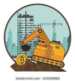Bitcoin mining and backhoe machinery vehicle