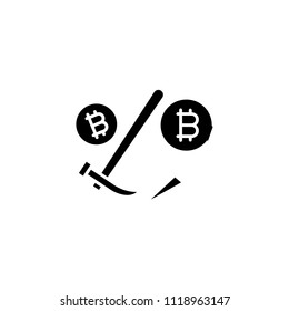 Bitcoin mining black icon concept. Bitcoin mining flat  vector symbol, sign, illustration.