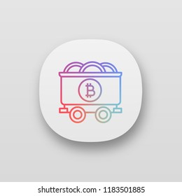 Bitcoin mining business app icon. Mine cart with bitcoin coins. Cryptocurrency. UI/UX user interface. Web or mobile application. Vector isolated illustration