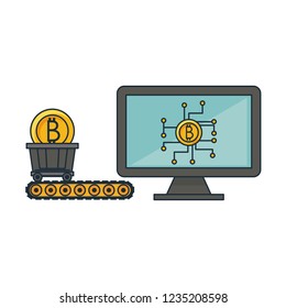 Bitcoin mining from computer and cart wagon