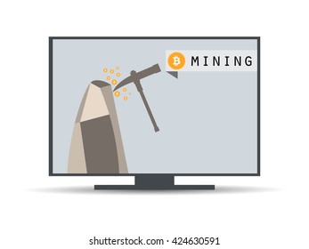 Bitcoin mining computer. Vector.