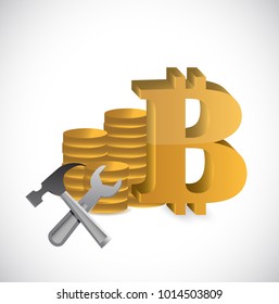 Bitcoin mining concept 3D isolated on white background 