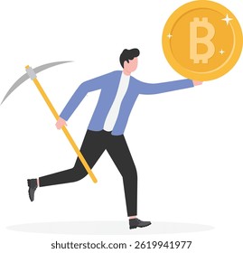 Bitcoin mining concept. Earning cryptocurrency in computer with internet.

