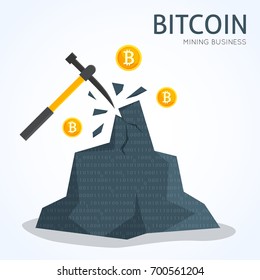  Bitcoin mining concept. Earning cryptocurrency. Flat style vector illustration.