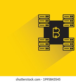 bitcoin mining concept icon with shadow on yellow background