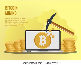Bitcoin mining concept illustration vector design template