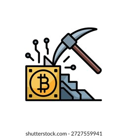 bitcoin mining concept with pickaxe and coin