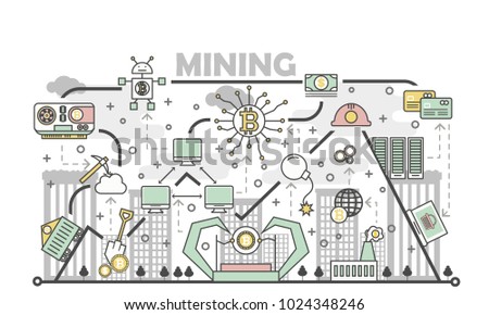 Bitcoin Mining Concept Vector Illustration Digital Stock - 