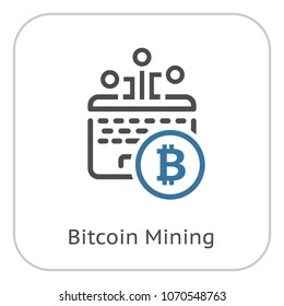 Bitcoin Mining. Cryptocurrency Icon. Modern computer network technology sign. Digital graphic symbol. Bitcoin mining pool. Concept design elements.