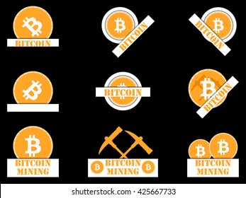 Bitcoin. Mining cryptocurrency. Set.