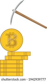 Extracción de bitcoin. Dibujos sobre el tema del bitcoin. Diseño plano.
